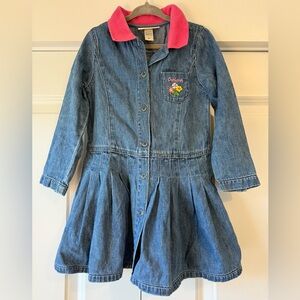 OshKosh B’gosh Girls 4T Denim Dress with Pink Collar & Embroidered Flowers